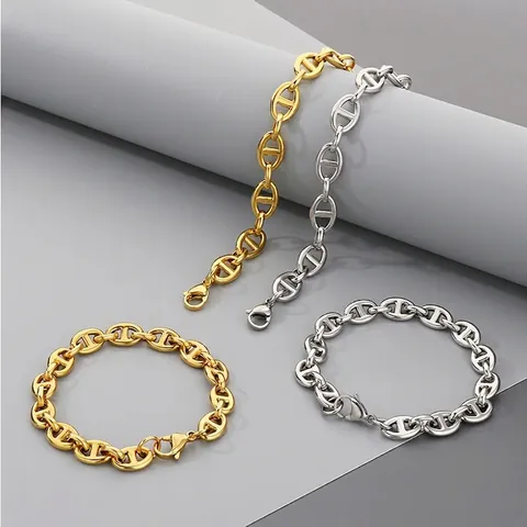 Bracciale A Maglia Ancora Minimalista In Acciaio Inossidabile Catena Naso Di Maiale Gioielli Di Moda Per Uomini Donne