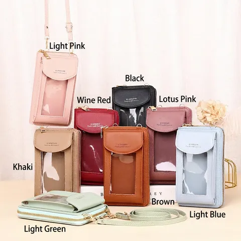 Women Crossbody Phone Bag PU Leather Touchscreen Window Small Shoulder Purse Multi-functional Adjustable Strap Street Trend