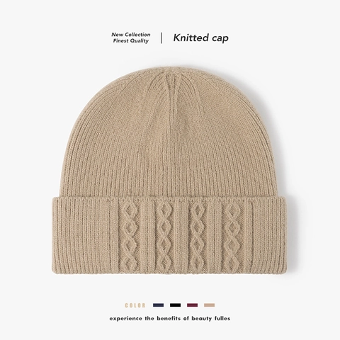 Gorro De Punto Invierno Gorro Piel Conejo Sintético Trenzado Dobladillo Suave Cálido Exterior Color Sólido Elástico Moda Skull Cap