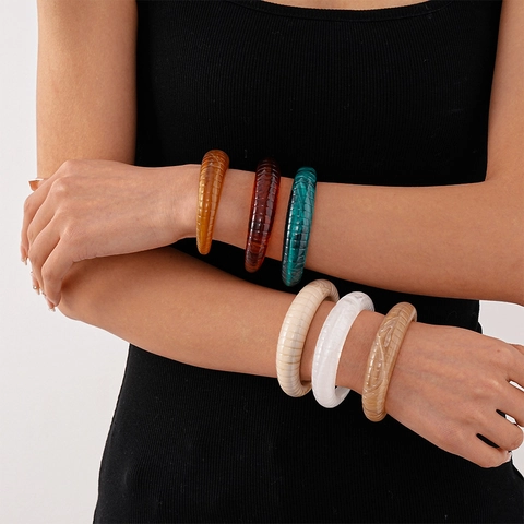 Retro Acryl Armreif Marmorierte Textur Gerillte Geometrische Manschette Minimalistischer Vintage Schmuck Für Frauen