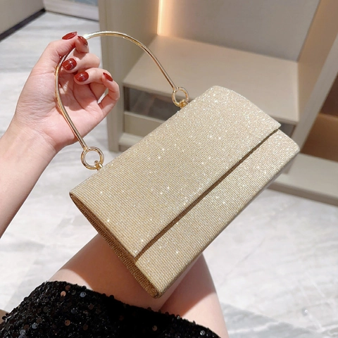 Bolso De Noche Con Purpurina Para Mujer Con Asa De Aro Metálico Cartera De Mano Brillante Para Boda Fiesta Evento Formal