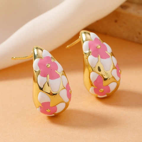 Vintage Emaille Bloem Waterdruppel Oorbellen Voor Vrouwen Zinklegering Roestvrijstalen Stift Punk Stijl Sieraden