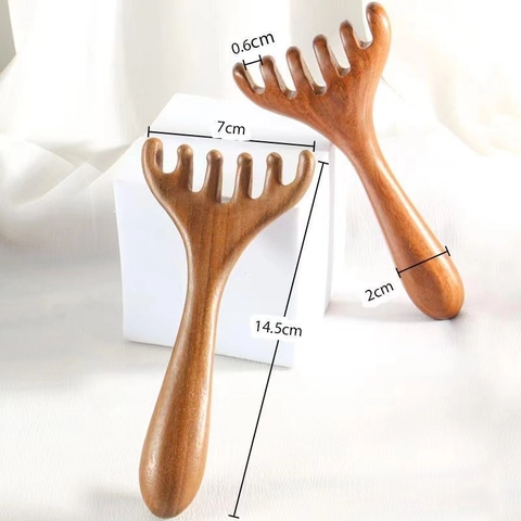 Holz Massage Kamm Fünf-Finger Kopfhaut Gua Sha Werkzeug Sandelholz Meridian Schaben Stressabbau Körperentspannung
