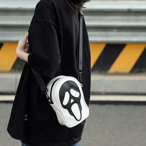 Novelty Mask Shaped Crossbody Bag PU Leather Adjustable Shoulder Strap Street Style Small Pouch For Daily Party Halloween