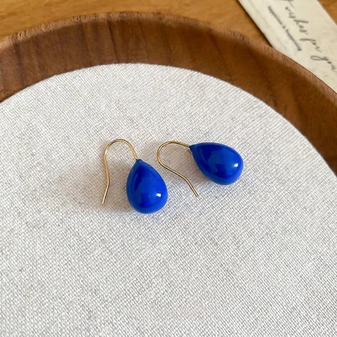 Pendientes Colgantes De Gota Esmalte Azul Cobre Con Poste De Plata Esterlina 925 Minimalista Elegante Para Mujeres