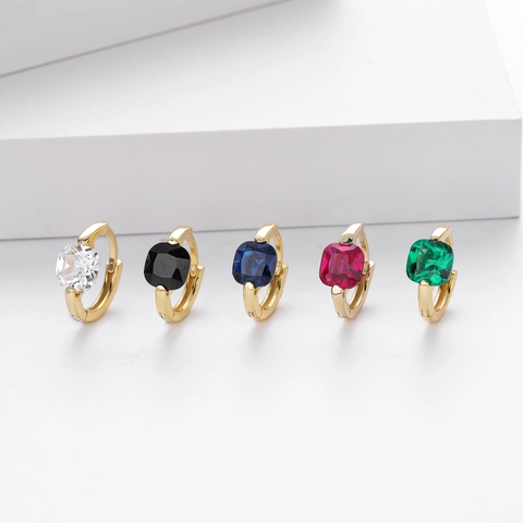 Pendientes Huggie Hoop De Plata De Ley 925 Con Circón Cuadrado Colorido Joyería De Moda Geométrica Para Mujeres
