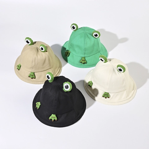 Frog Bucket Hat Cotton Canvas 3D Animal Eyes And Paws Embroidery Cartoon Cute Sunshade For Women Kids Unisex Novelty