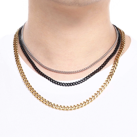 Cuban Link Chain Necklace Stainless Steel Multi Layer Stackable Polished Jewelry For Men Women Daily Streetwear