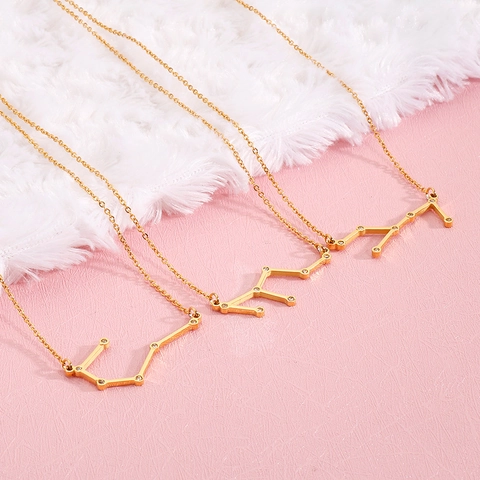 Collar De 12 Constelaciones Del Zodiaco Chapado En Oro Acero Inoxidable Colgante Geométrico Con Circón Para Mujer