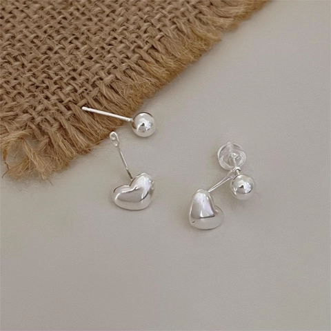 Orecchini A Lobo A Cuore In Argento Sterling 925 Minimalisti Con Sfera E Cuore Per Donna Gioielli Geometrici Lucidi
