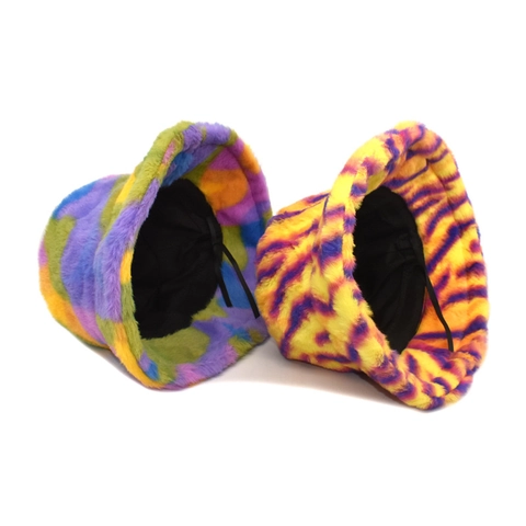 Colorful Tie-Dye Faux Fur Bucket Hat Winter Warm Thickened Plush Basin Hat For Women Men Adjustable Foldable
