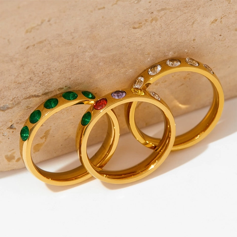 Europese En Amerikaanse Vintage Roestvrijstalen Ring Voor Dames Met Gekleurde Strass Modieuze Wijsvingerring Niche Sieraden