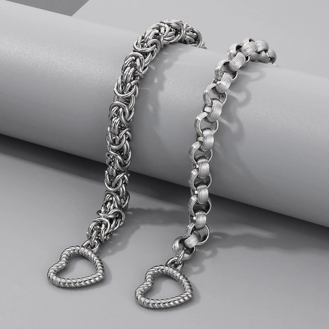 Bracciale Da Uomo Acciaio Al Titanio Chiusura A Gancio Cuore Catena Bizantina Intrecciata Gioielli Hip Hop Moda
