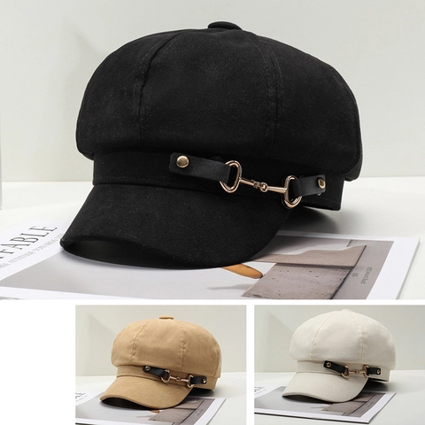 Gorra Newsboy Sombrero Octogonal Para Mujer Estilo Británico Retro Con Decoración De Bocado De Metal Cálido Resistente Al Viento