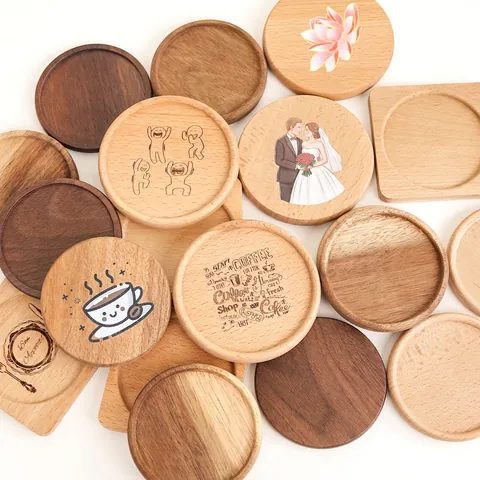 Wooden Coasters Beech Wood Cup Mats Heat Insulation Non Slip Table Pads Kitchen Dining Decor Japanese Style Natural