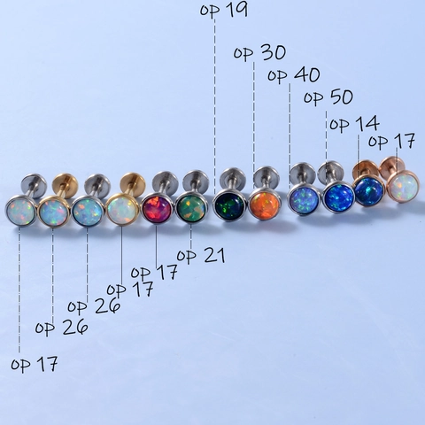 Stainless Steel Opal Labret Stud Internally Threaded Flat Back Lip Piercing Jewelry Ear Cartilage Tragus Earring