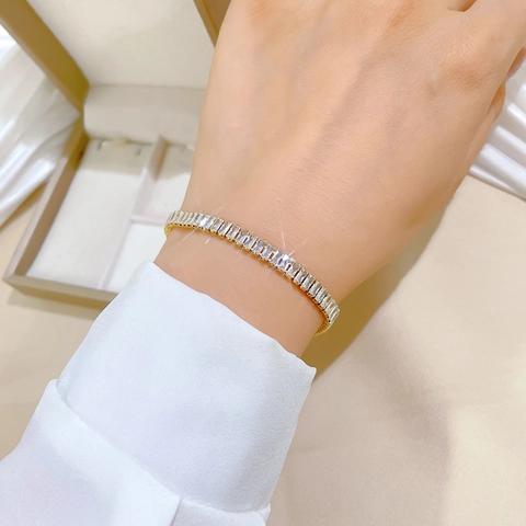 Bracciale Tennis Minimalista Acciaio Inossidabile Zircone Rettangolare Gioiello Scintillante Stile Retrò Donne Regolabile