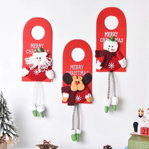 Decoración Colgante Pomo Puerta Navidad Tela No Tejida Fieltro 3D Papá Noel Muñeco Nieve Reno Adorno Festivo