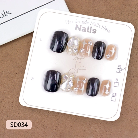 Handmade Press On Nails Rhinestone Glitter Star Black Nude Pink French Style Y2K Sweet Cool Luxury For Women