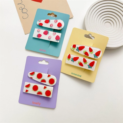 Pinces À Cheveux Bec De Canard Fruits Mignons Résine Acrylique Paillettes Motifs Avocat Fraise Pastèque Enfants Filles