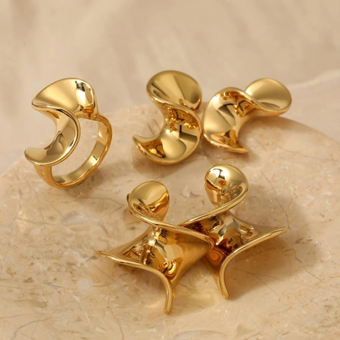 Unregelmäßiges Geometrisches Ring Und Ohrring 316 Edelstahl Abstrakt Verdreht Skulptur Stil Minimalistischer Schmuck Damen