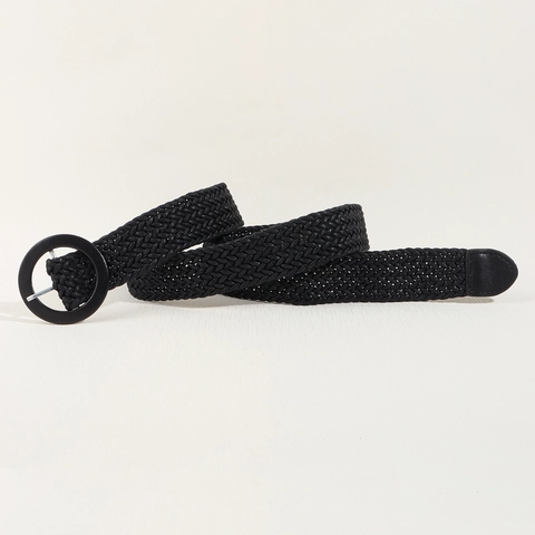 Women's Bohemian Woven Belt With Round Buckle Adjustable Elastic Waist Strap For Dresses Casual Fashion Simple Waistband