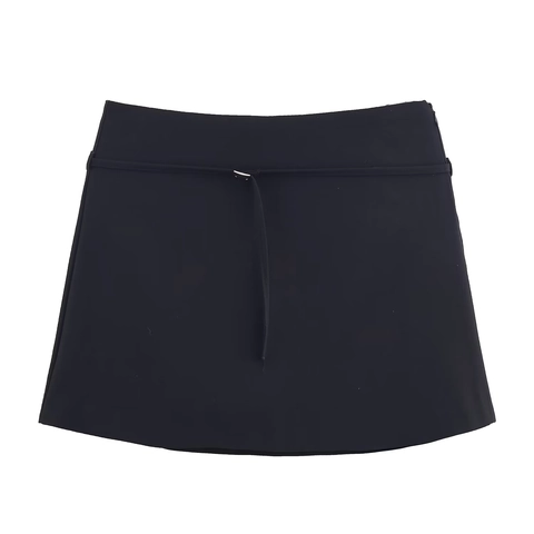 High Waist A-Line Mini Skorts With Belt Side Split Skirt Shorts Polyester Casual Solid Plaid Sweet Style Women