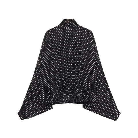 Blusa De Gasa Con Lunares Para Mujer Cuello Alto Manga Murciélago Pullover De Manga Larga Dobladillo Elástico Top
