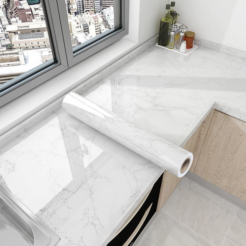 Zelfklevend Behang Marmerpatroon PVC Aluminiumfolie Oliebestendig Waterdicht Hittebestendig Keukenblad Decoratie