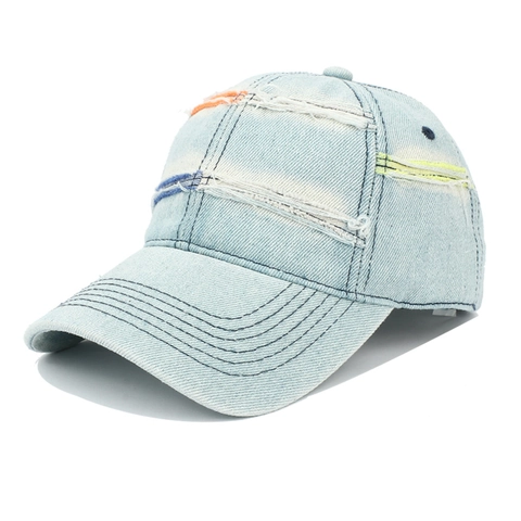 Cappello Da Baseball In Denim Lavato Con Patchwork Colorato Streetwear Cappello Da Sole Regolabile Per Uomo E Donna