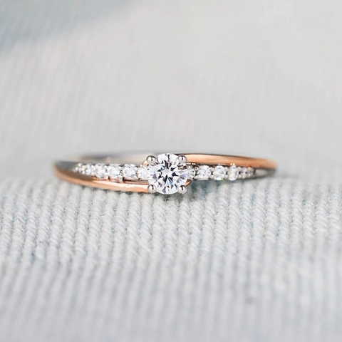 Two-Tone Cross Band Ring Copper Cubic Zirconia Micro-Inlaid Minimalist Geometric Finger Jewelry For Women