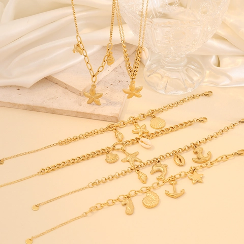 Collar Pulsera De Acero Inoxidable Concha Natural Estrella De Mar Delfín Pendants Caballito De Mar Joyería De Playa Para Mujer