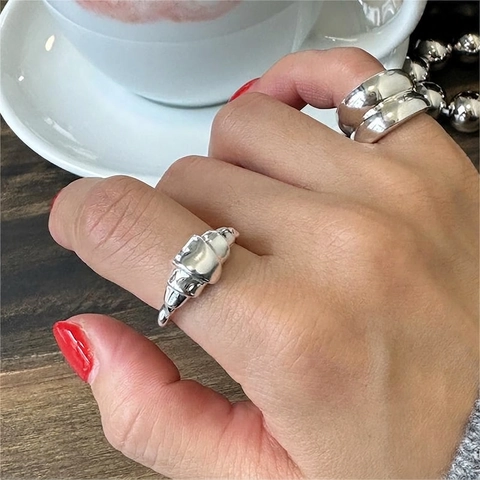 925 Sterling Silber Croissant Ring Gedreht Irregulär Minimalistisch Verstellbar Offenes Band Französischer Stil Fingerschmuck Damen