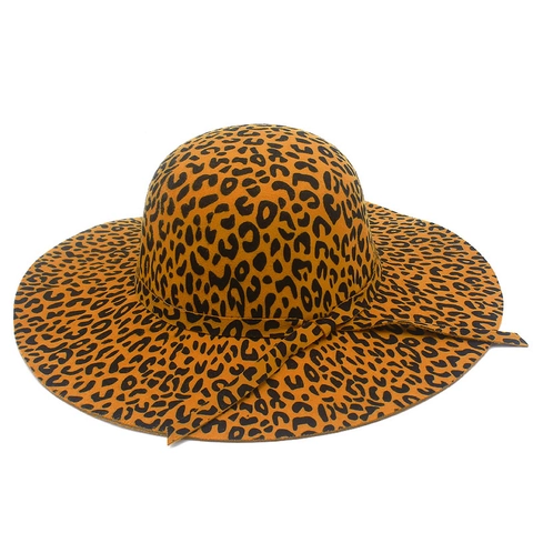 Dames Vintage Luipaardprint Fedora Hoed Met Brede Rand Katoen Polyester Mix Mode Warm Winddicht Zonnehoed Met Lint