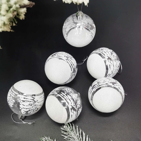 Adornos Para Árbol De Navidad Bolas Transparentes Con Patrones De Escena De Nieve Blanca Decoración Colgante