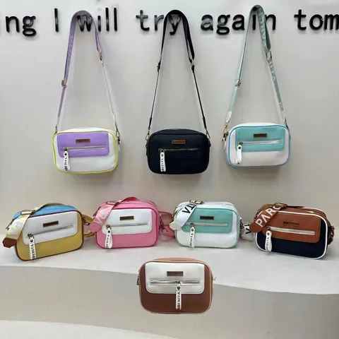 Borsa Tracolla Donna Pelle PU Blocchi Di Colore Lettere Borsa Fotocamera Con Tracolla Larga In Tessuto Piccola Borsa Quadrata Moda