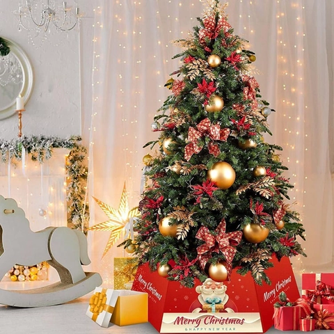 Collar De Árbol De Navidad Hexagonal Tela No Tejida Papá Noel Cuadros Falda De Árbol Plegable Decoración De Fiesta