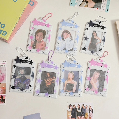 Porta Fototessere In PVC Trasparente Con Motivo A Stelle E Catenella A Sfere Stile Coreano Per Studentesse Ragazze