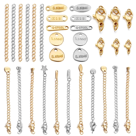 Stainless Steel Necklace Extender Chains With Lobster Clasp And Various Pendants Jewelry Making Extension Components
