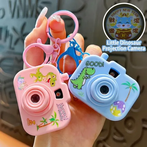 Cartoon Dinosaur Projection Camera Keychain With Light Creative Mini Camera Bag Pendant For Kids Party Favors Gift Accessories