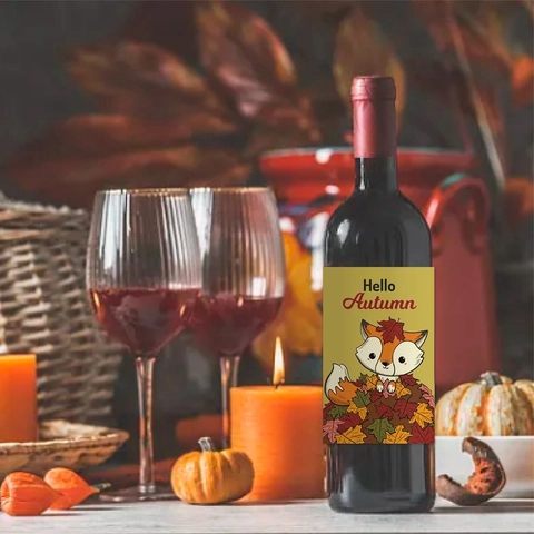 Adesivi Etichette Bottiglia Vino Ringraziamento Decorazione Festa Autunno Tacchino Zucca Foglia Acero Design Adesivo Arredo Festivo