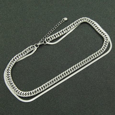 Doppellagige Edelstahl Cuban Schlangenkette Halskette Für Herren Damen Europäischer Mode Schmuck Poliert Silber Halskette