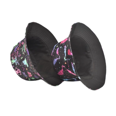 Gothische Vissershoed Polyester Vleermuis Patroon Halloween Brede Rand Zonbescherming Ademend Outdoor Zonnehoed Heren Dames
