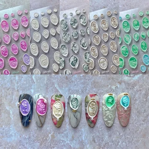 Reliëf Nagelkunst Stickers Roos Bloemen Zegellak Stijl Vintage Elegante Franse Manicure DIY Decoratie Voor Vrouwen