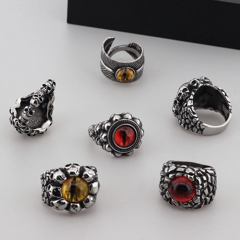 Anillos Para Hombre Evil Eye Dragon Skull Feather Acero Inoxidable Vintage Gótico Punk Joyería