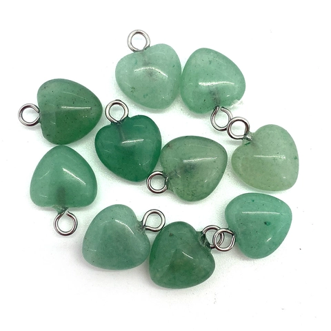 Heart Shape Natural Gemstone Charms Pendants DIY Jewelry Making Accessory Rose Quartz Amethyst Tiger Eye Green Aventurine