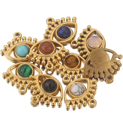Evil Eye Pendants Stainless Steel Natural Stone 18K Gold Plated Bohemian DIY Jewelry Making Accessories For Necklaces