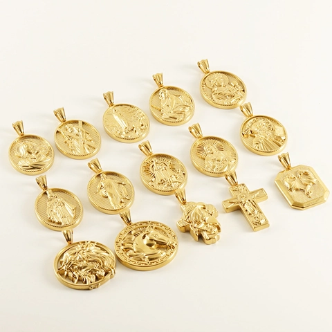 Herren Adlerkopf Kreuz Anhänger Halskette 18K Vergoldeter Edelstahl Hip Hop Retro Stil Schmuck