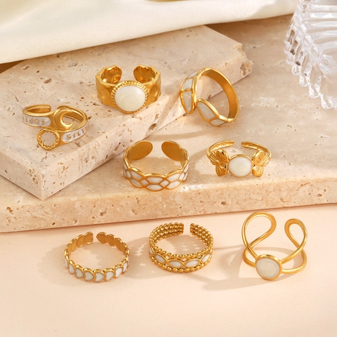 Anello Regolabile In Acciaio Inossidabile Smalto Bianco Cuore Geometrico Gioielli Minimalisti Retrò Francesi Per Donne Elegante