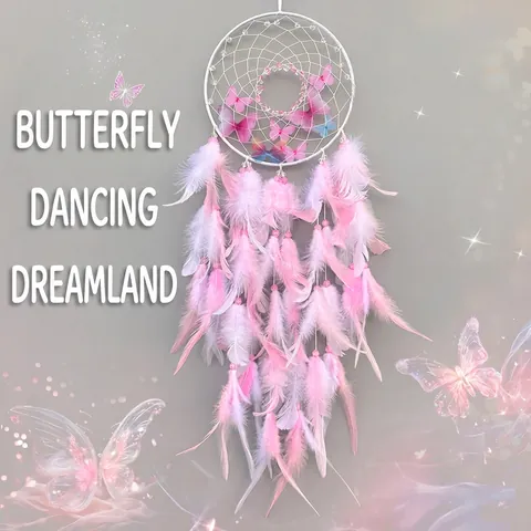 Handmade Dream Catcher With Butterfly Feathers And Beads Wall Hanging Romantic Home Decor Gift